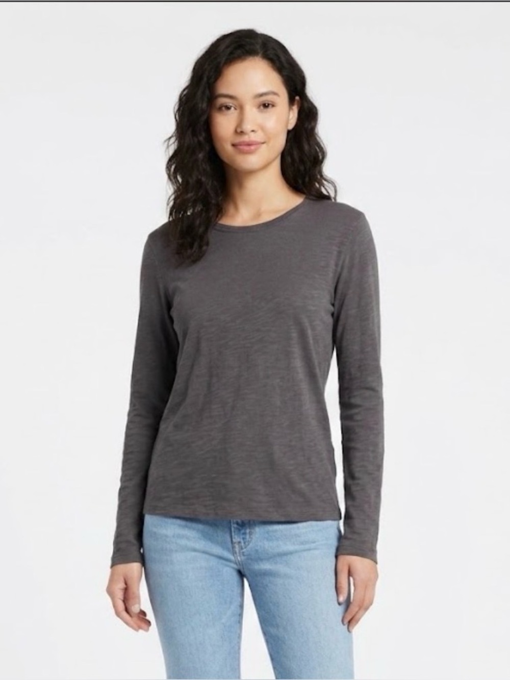 Theory Gaskell Crewneck Long Sleeve T-Shirt Charcoal Grey Size L Womens Top